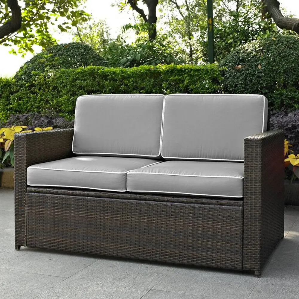 KO70092BR-GY Palm Harbor Gray and Wicker Patio Loveseat-1
