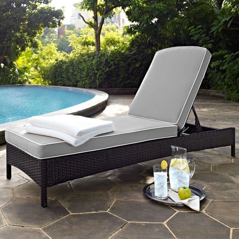 Palm Harbor Gray and Wicker Patio Chaise Lounge