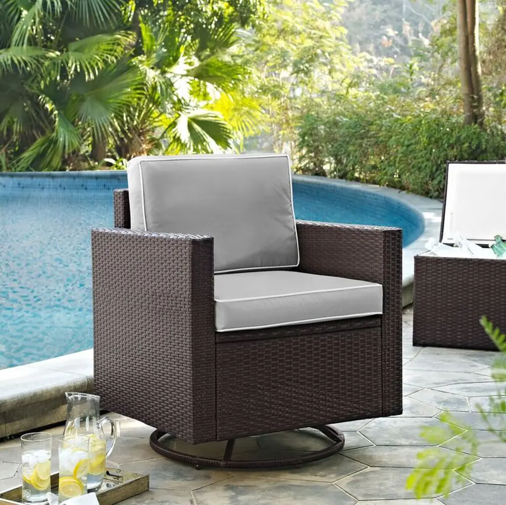 KO70094BR-GY Palm Harbor Gray and Wicker Patio Swivel Armchair-1