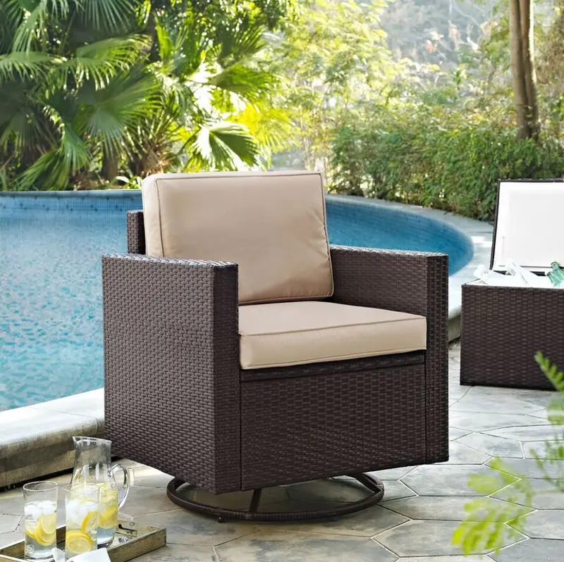 Palm Harbor Beige and Wicker Patio Swivel Armchair