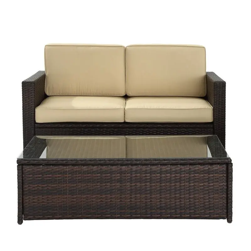 Palm Harbor 2 Piece Beige and Wicker Loveseat and Table Set