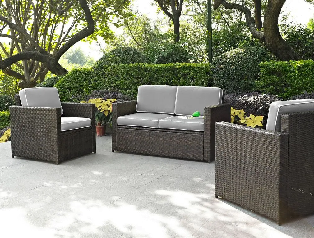 Palm Harbor Gray and Wicker 3 pc Patio Furniture Set