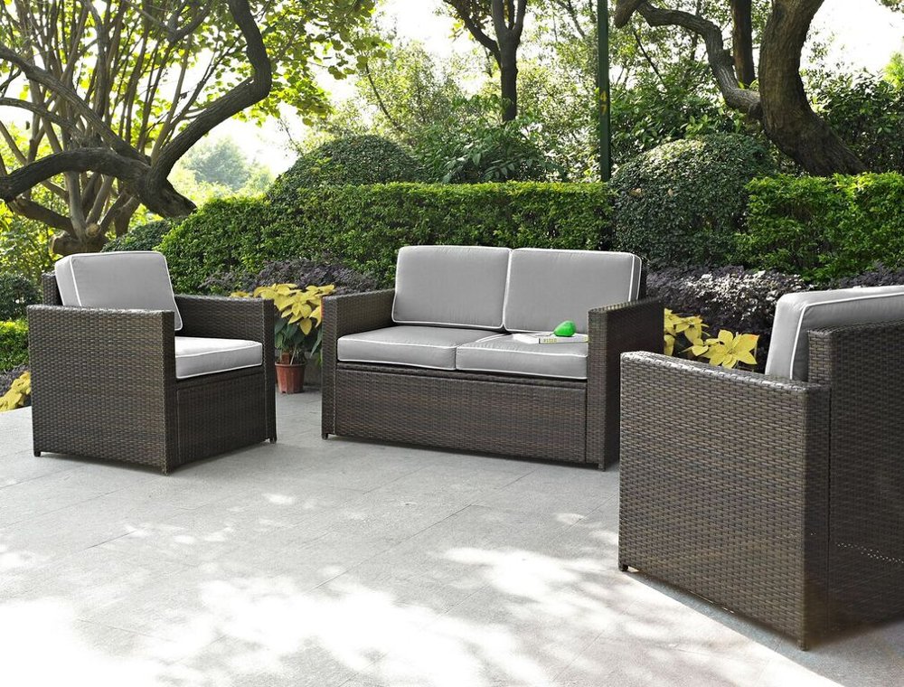 Palm Harbor Gray and Wicker 3 pc Patio Furniture Set