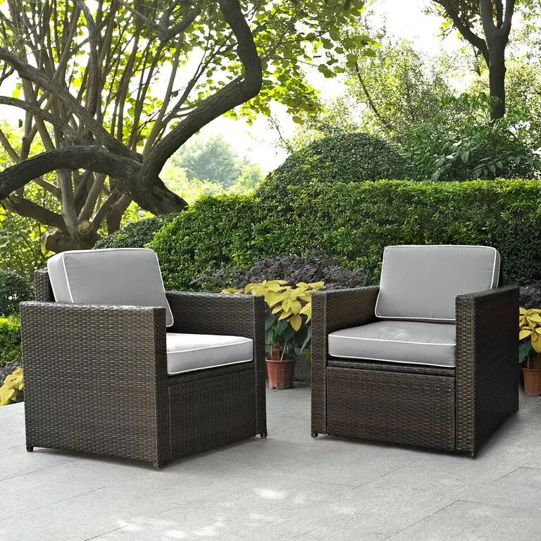 Palm Harbor Gray and Wicker Patio Armchairs, Set of 2