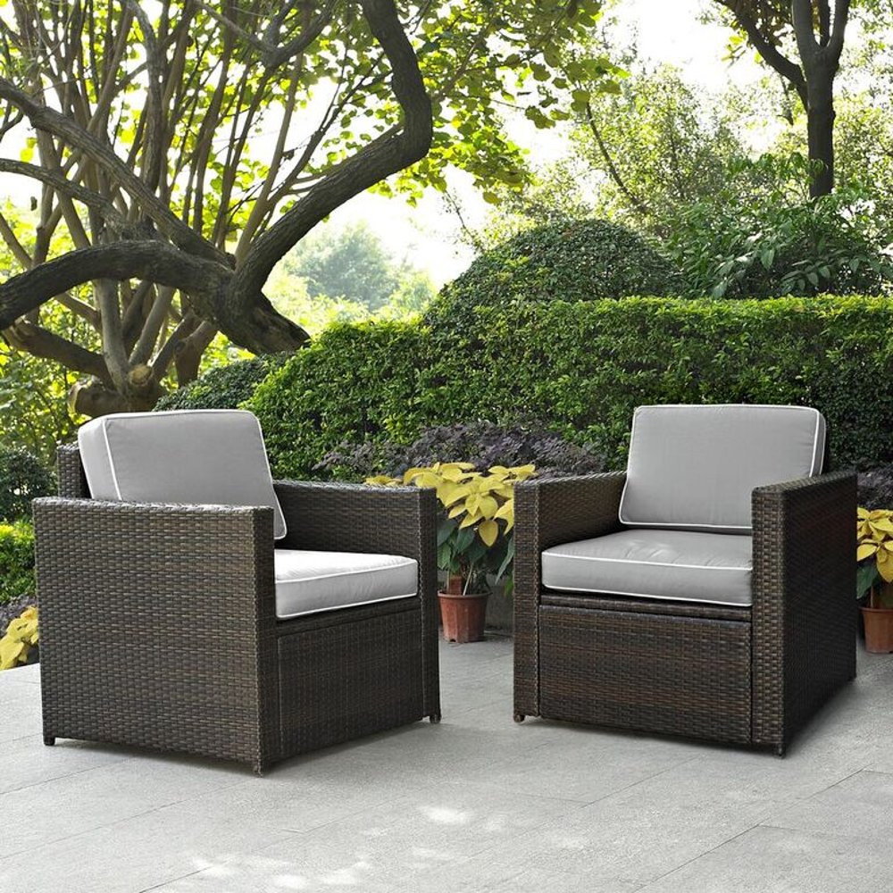 Palm Harbor Gray and Wicker Patio Armchairs, Set of 2