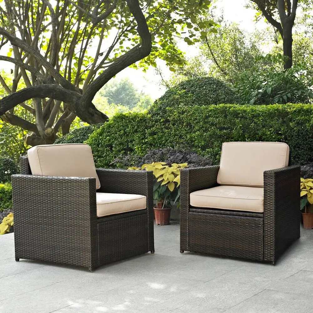 KO70005BR-SA Palm Harbor Beige and Wicker Patio Armchairs, Set of 2-1
