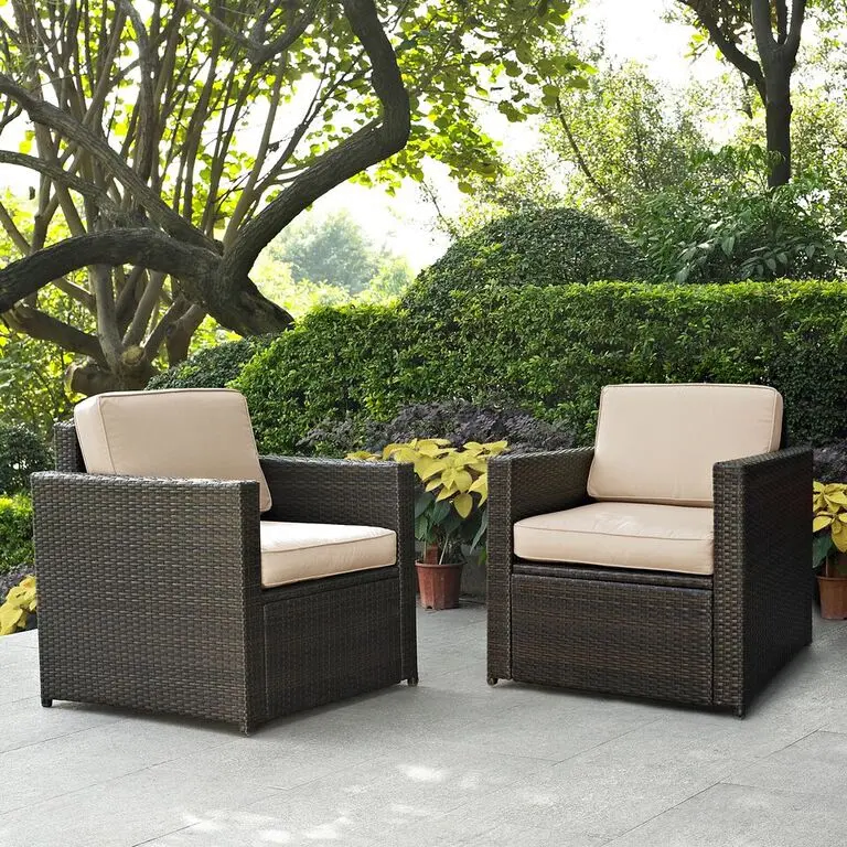 Palm Harbor Sand and Wicker Patio Armchairs, Set of 2