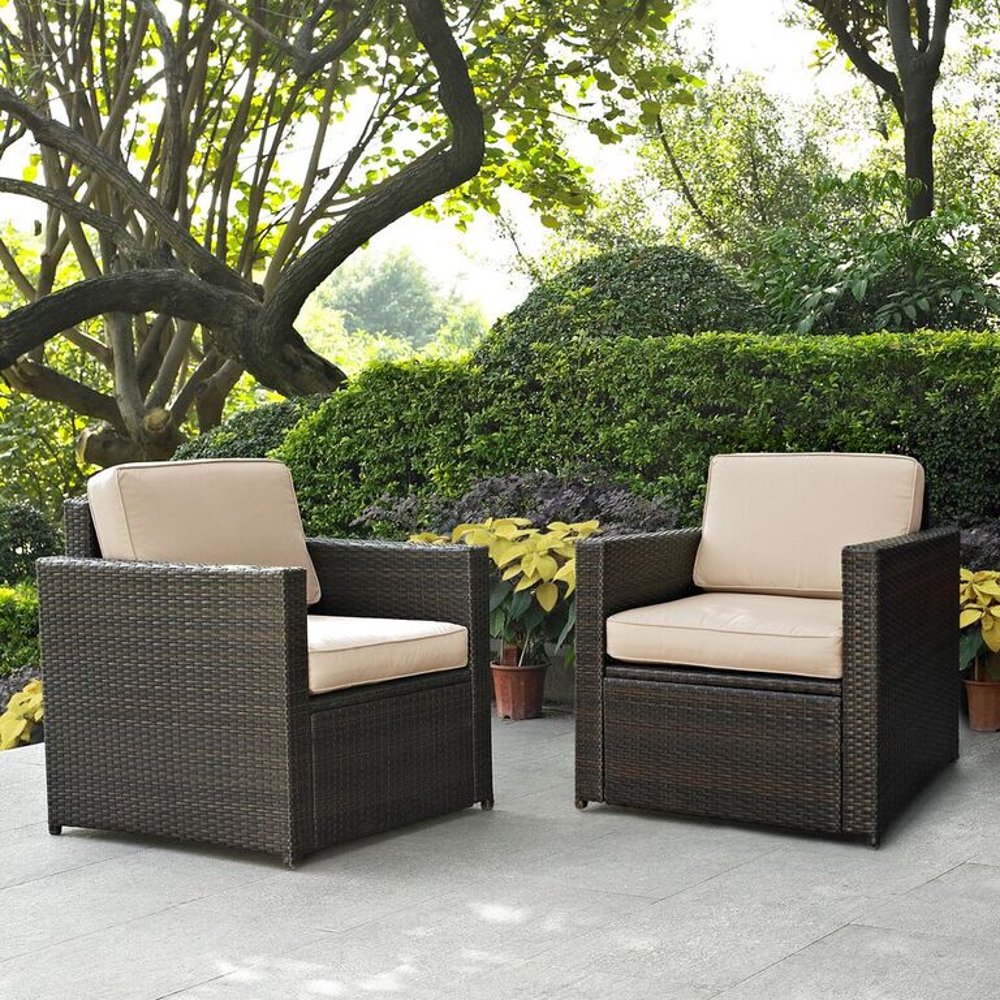 Palm Harbor Sand and Wicker Patio Armchairs, Set of 2