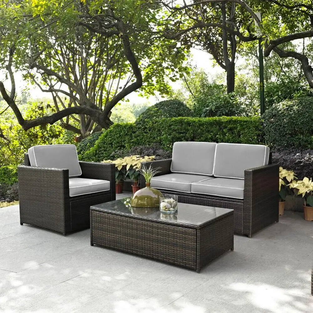 KO70006BR-GY Palm Harbor Gray and Wicker 3 pc Patio Set-1
