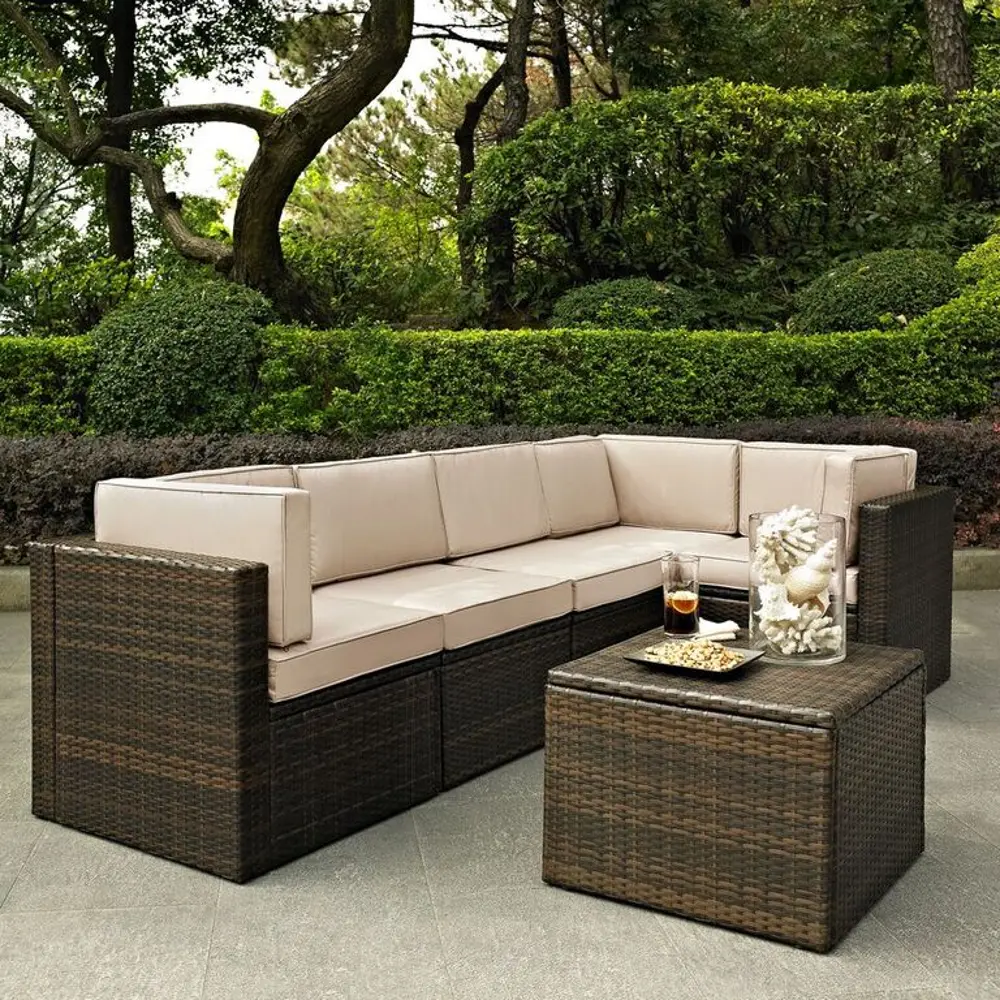 KO70007BR-SA Sand and Brown 6 Piece Wicker Furniture Set - Palm Harbor -1