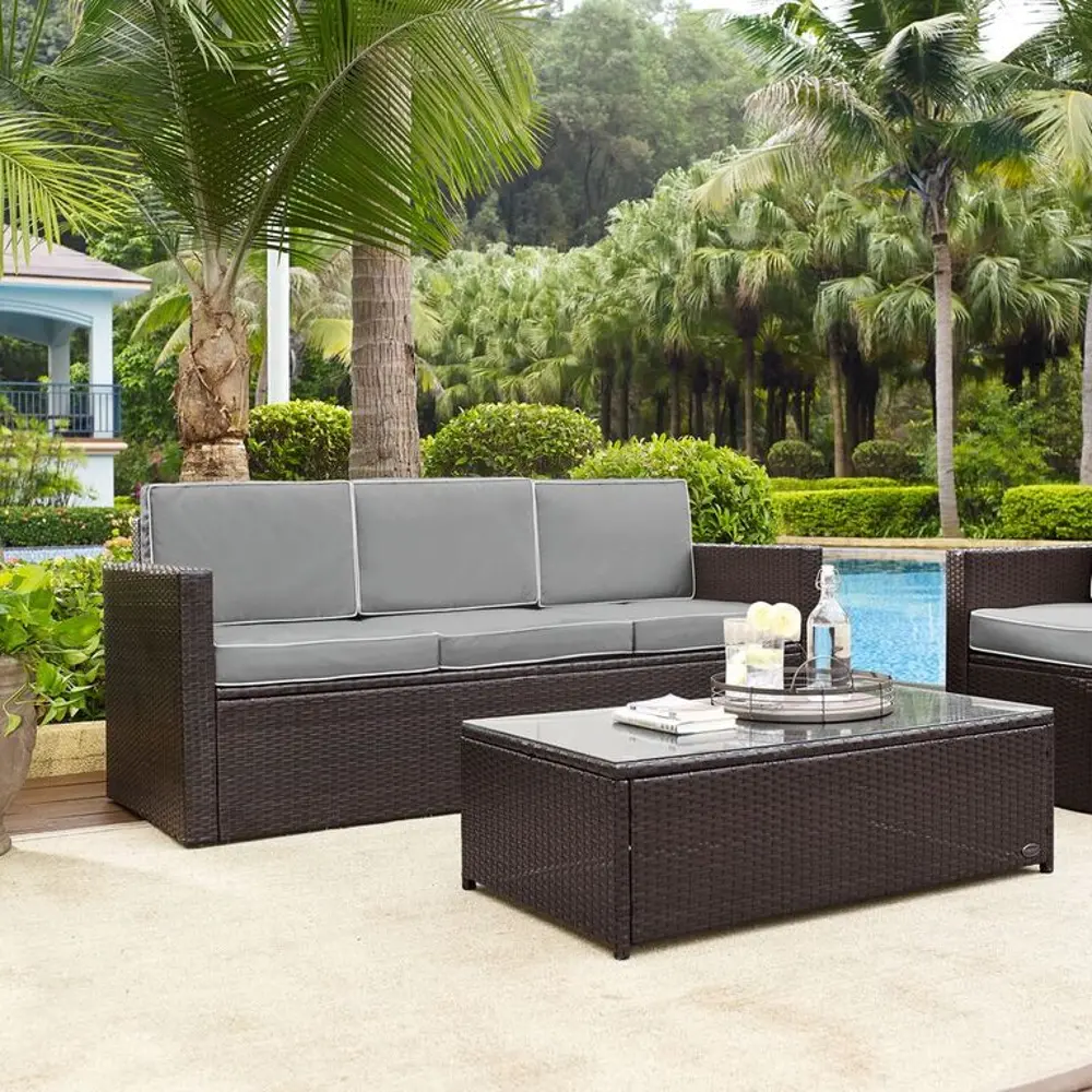 KO70048BR-GY Palm Harbor Gray and Wicker Patio Sofa-1