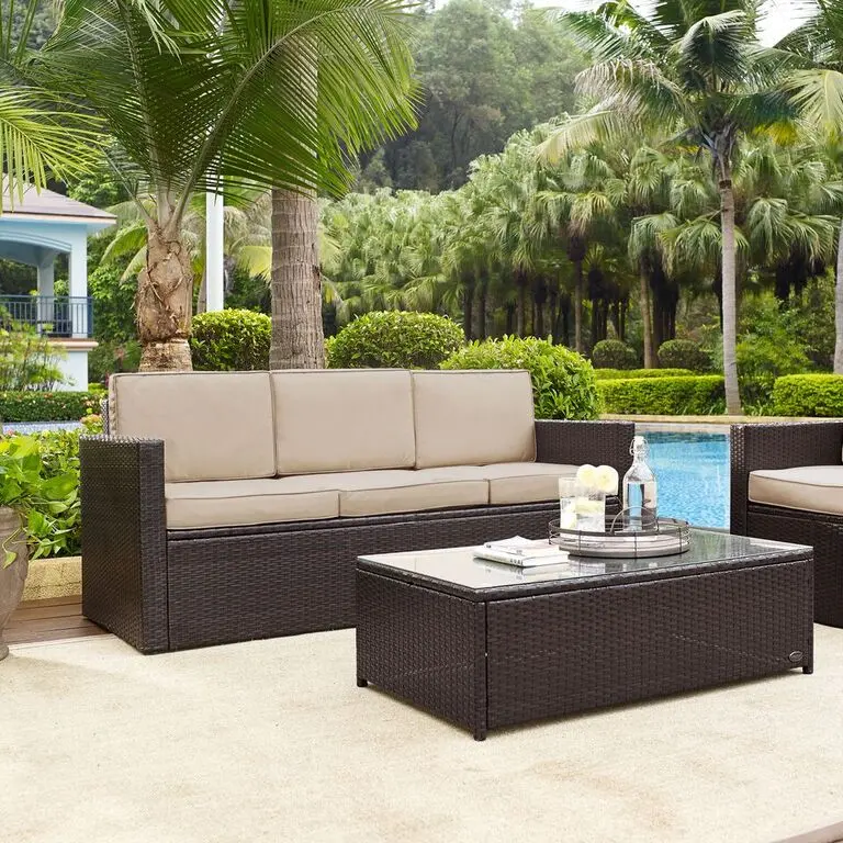 KO70048BR-SA Sand and Brown Wicker Furniture Sofa - Palm Harbor -1