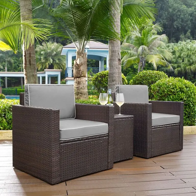 Palm Harbor Gray and Wicker 3 pc Patio Armchair Set