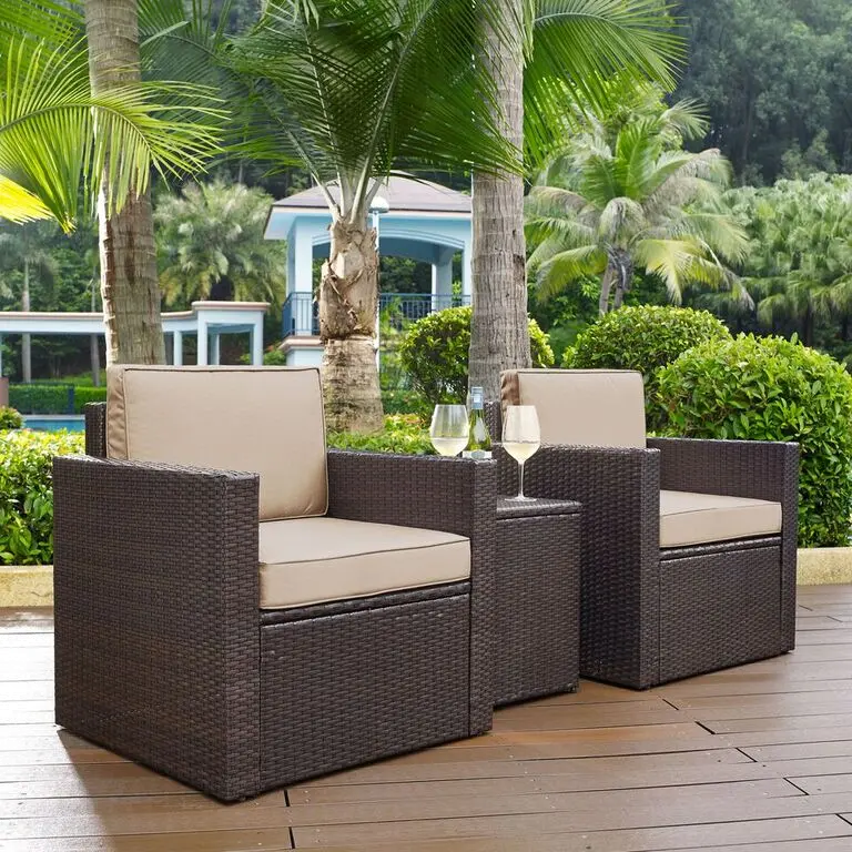 Palm Harbor Sand and Wicker 3 pc Patio Armchair Set
