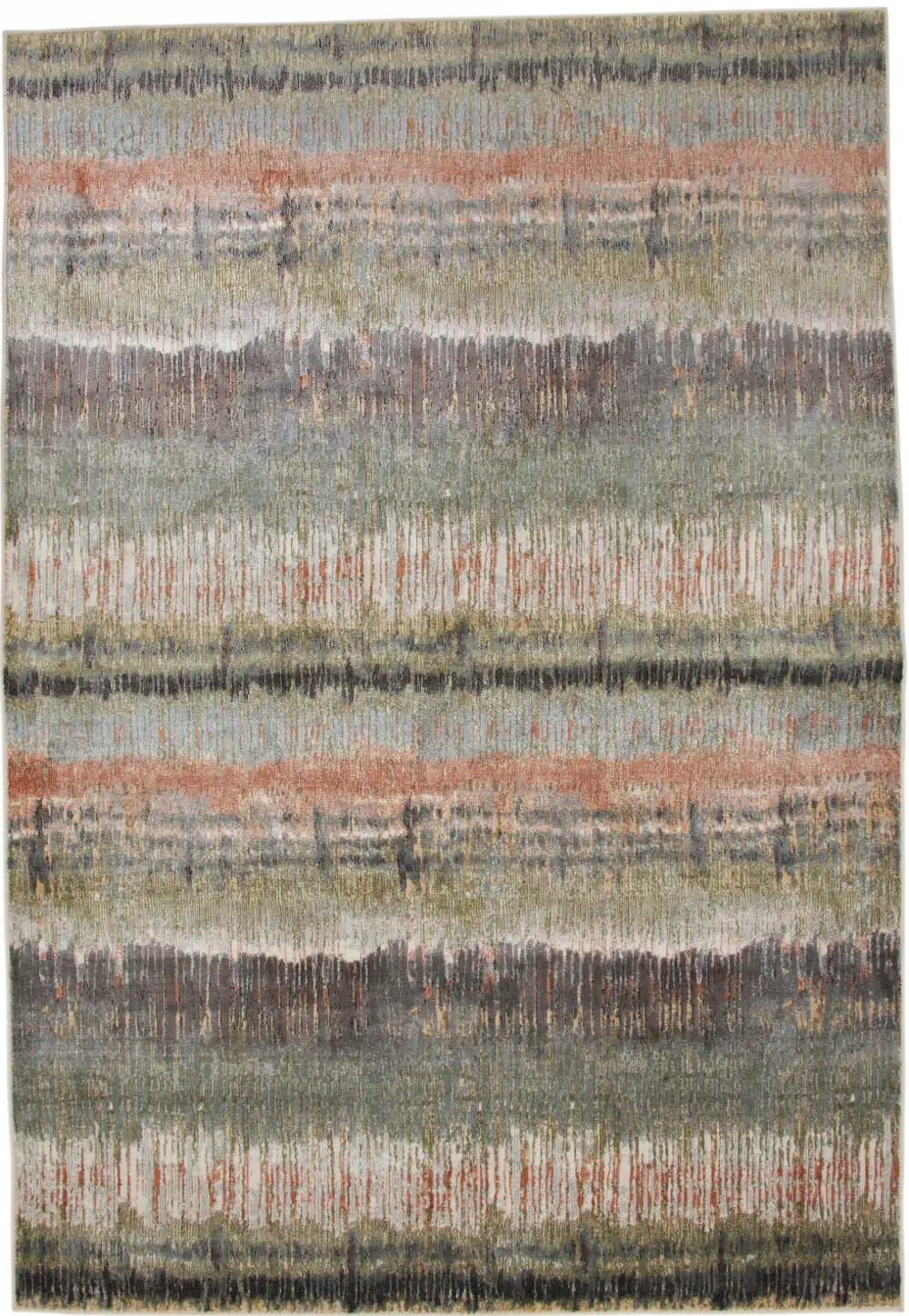 5 x 8 Medium Coral, Green, and Gray Area Rug - Sonoma-1