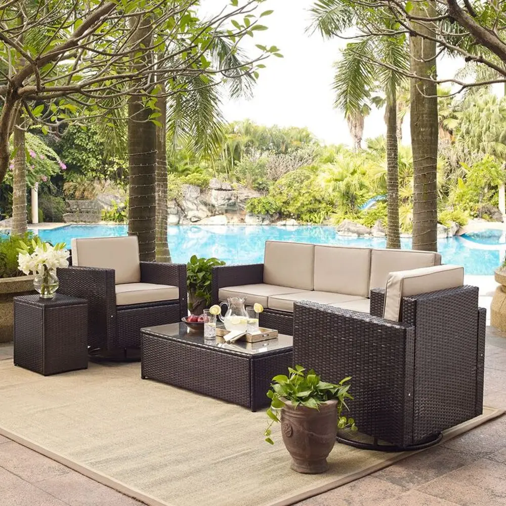 KO70057BR-SA Sand and Dark Brown 5 Piece Outdoor Wicker Furniture - Palm Harbor -1
