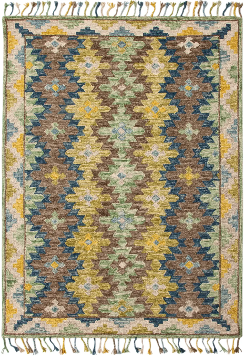 8 x 10 Large Green, Brown, Ivory, and Blue Rug - Lily-1
