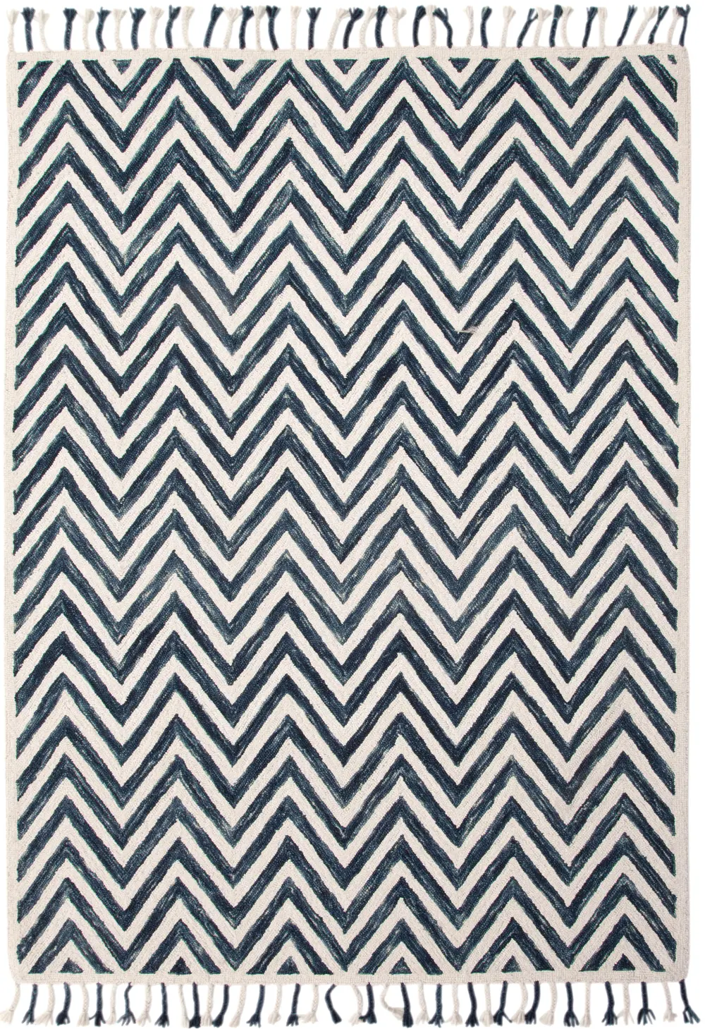 5 x 8 Medium White and Navy Blue Rug - Lily-1