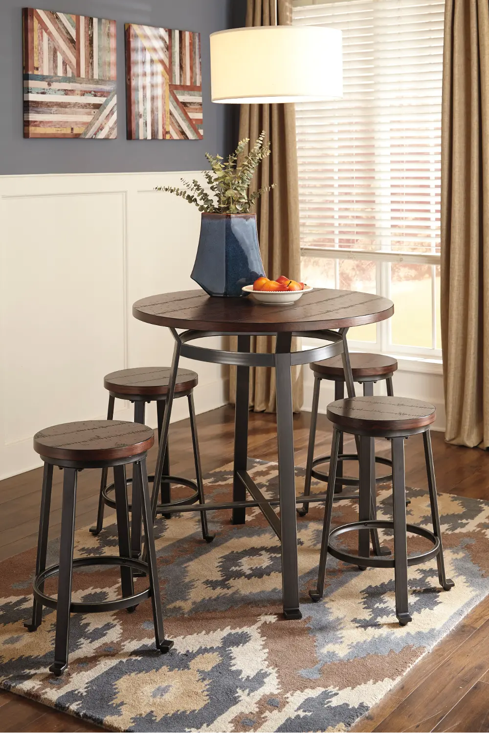 Brown and Metal Round Counter Height Dining Table - Challiman-1