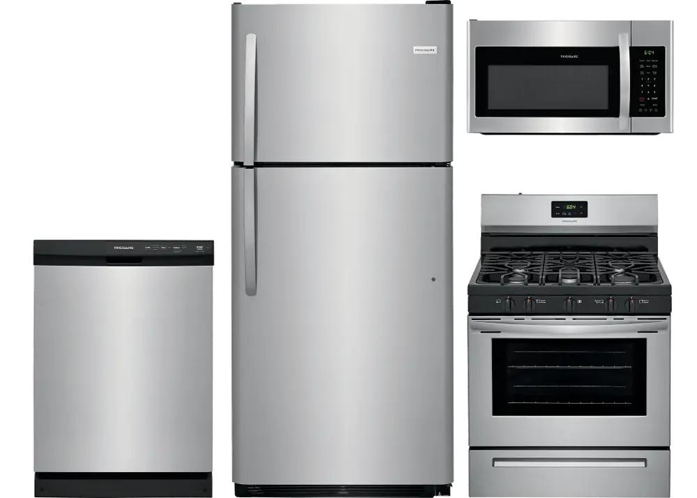 SS-FRG-4PC-21TOPMTN Frigidaire 4 Piece Gas Kitchen Appliance Package with 20 Cu. Ft. Refrigerator - Stainless Steel-1
