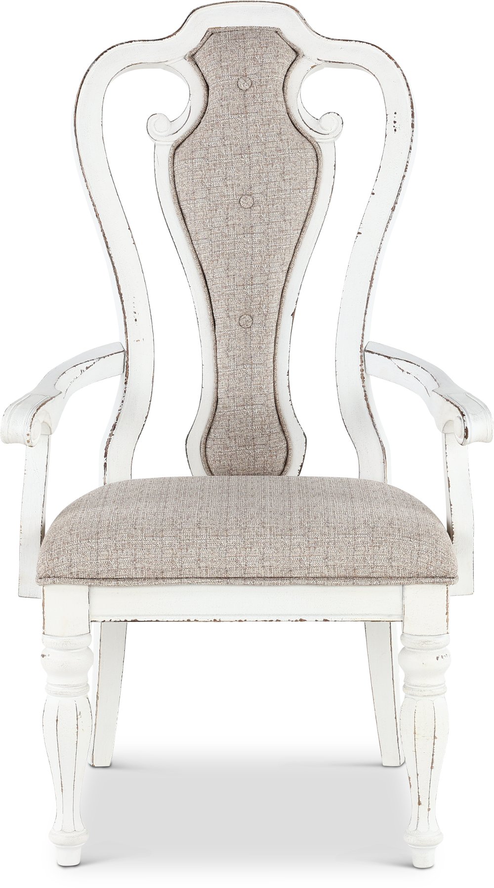 Antique White Upholstered Dining Arm Chair - Magnolia Manor