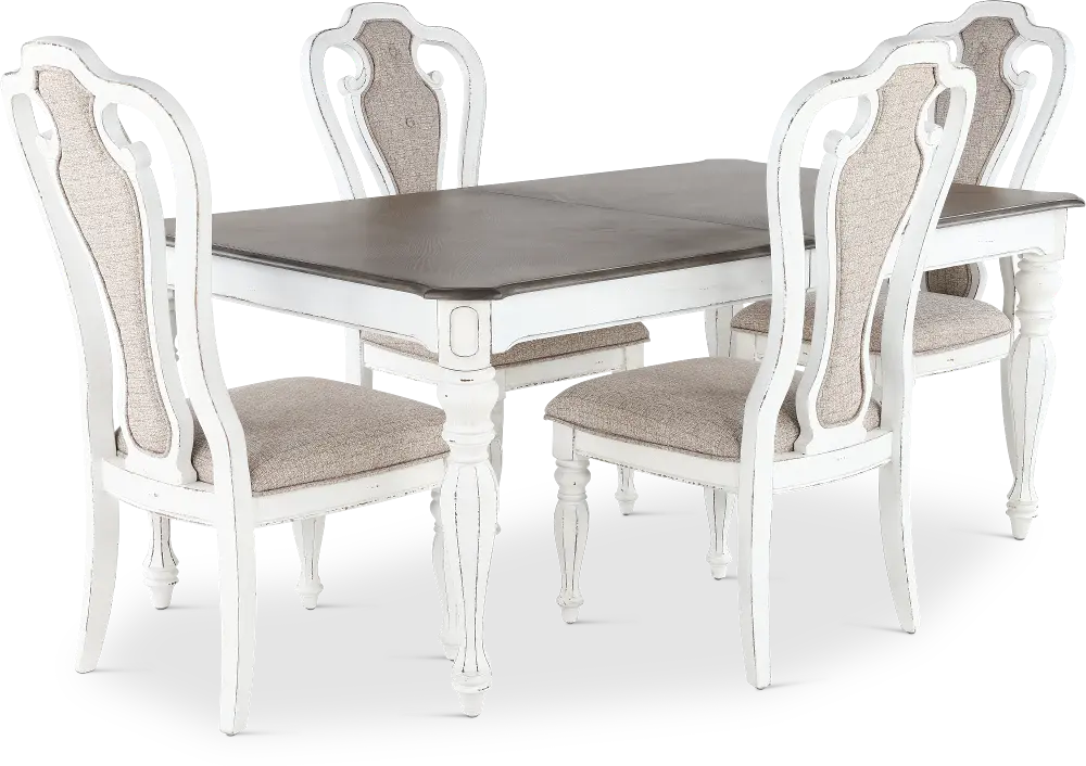 Magnolia Manor Antique White 5 Piece Dining Set with Upholstered Chairs-1