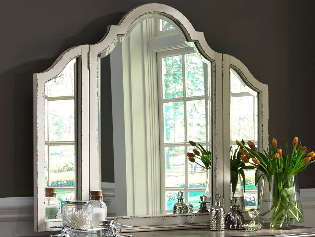 Antique White Traditional 3 Piece Vanity Set - Magnolia Manor RC Antique White Traditional Vanity Mirror - Magnolia Manor - Antique White Traditional 3 Piece Vanity Set - Magnolia Manor RC