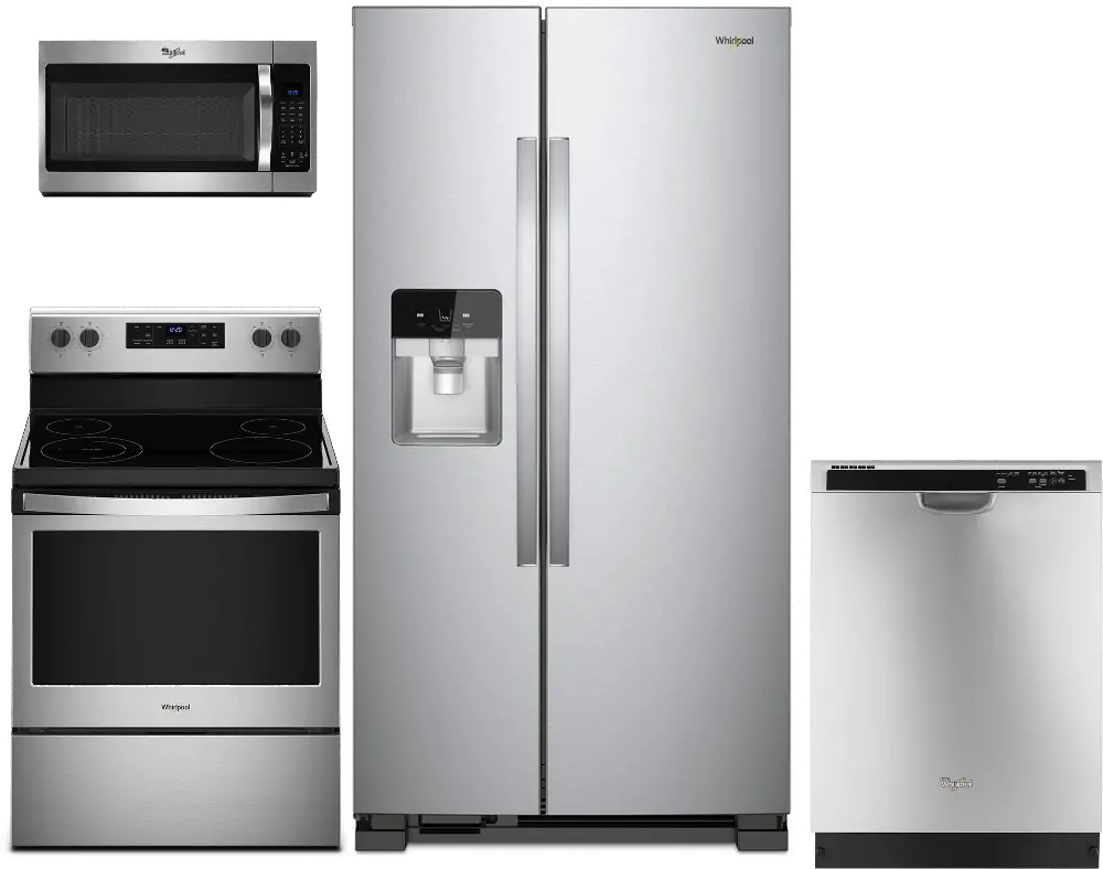 .WHP-SXS-515-S/S-ELE Whirlpool 4 Piece Electric Kitchen Appliance Package with Side by Side Refrigerator - Stainless Steel-1