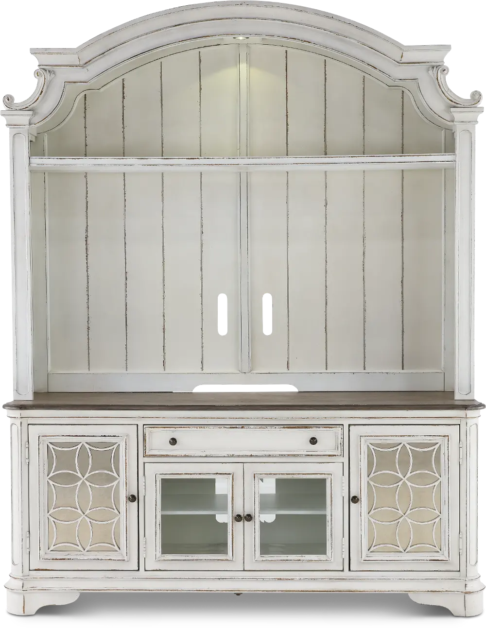 Magnolia Manor Distressed White 2 Piece Antique Entertainment Center-1