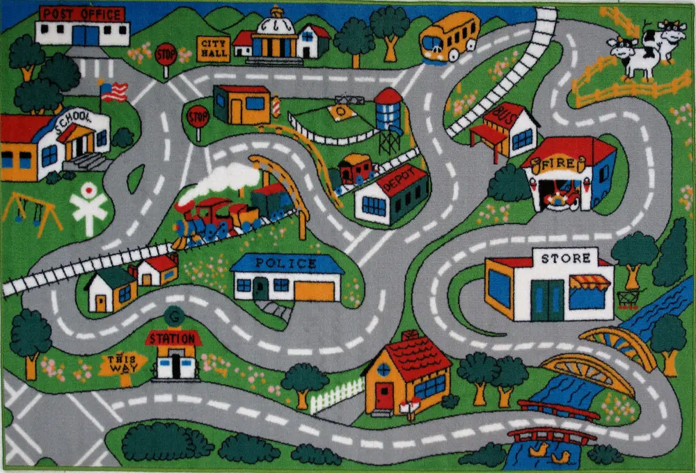 8 x 11 Large Country Streets Multi-Color Area Rug - Fun Time-1