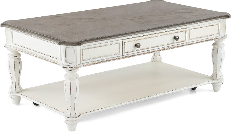 Magnolia Manor Antique White Coffee, Light Brown And White Coffee Table