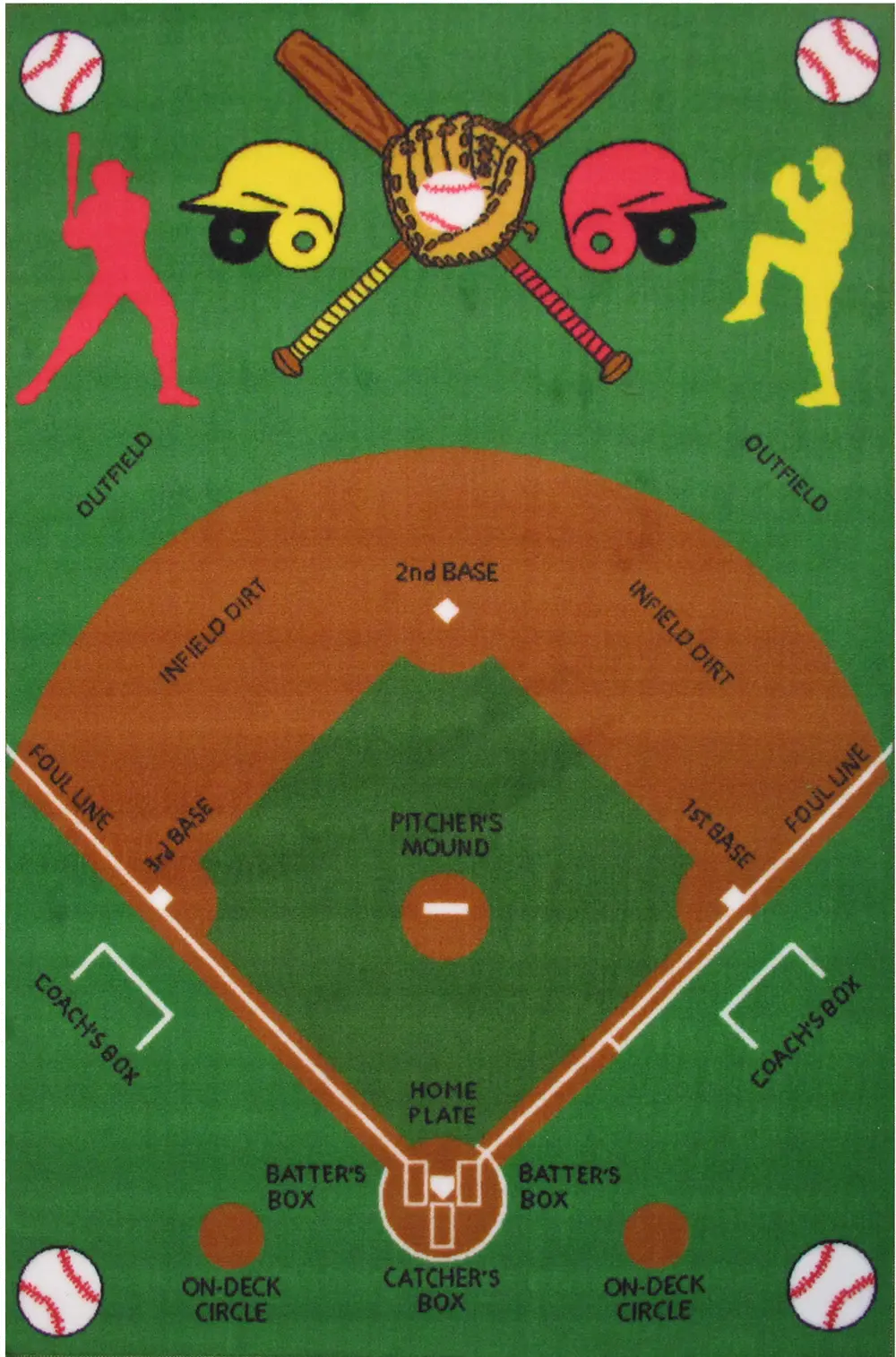 3 x 5 Small Baseball Field Multi-Color Area Rug - Fun Time-1