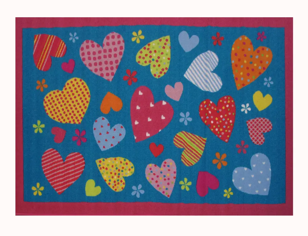 3 x 5 Small Hearts Pattern Turquoise Blue Rug - Fun Time-1