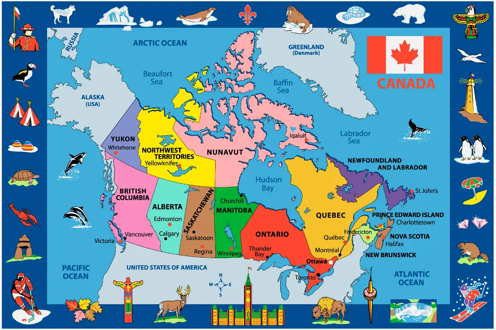 4 x 6 Small Canada Map Multi-Color Area Rug - Fun Time-1