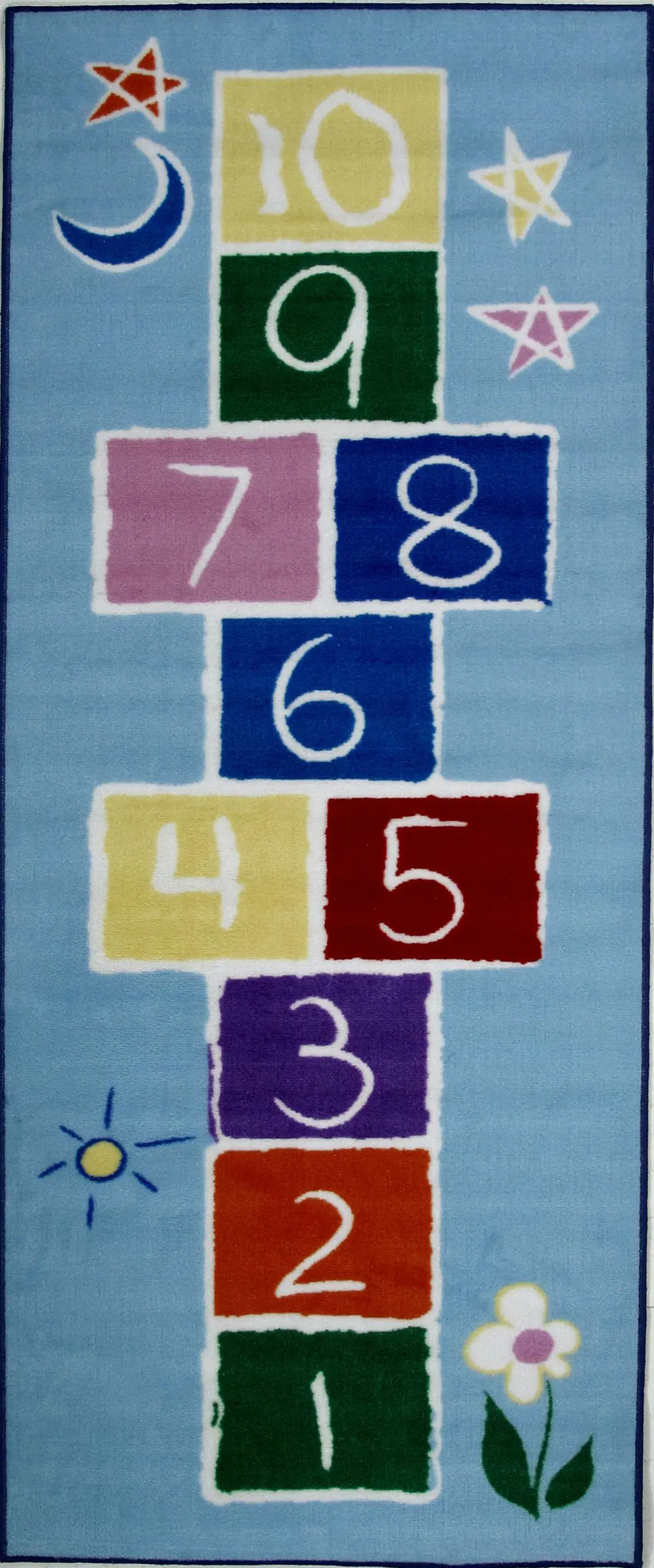 Primary Hopscotch Light Blue 7 Foot Runner Rug - Fun Time-1