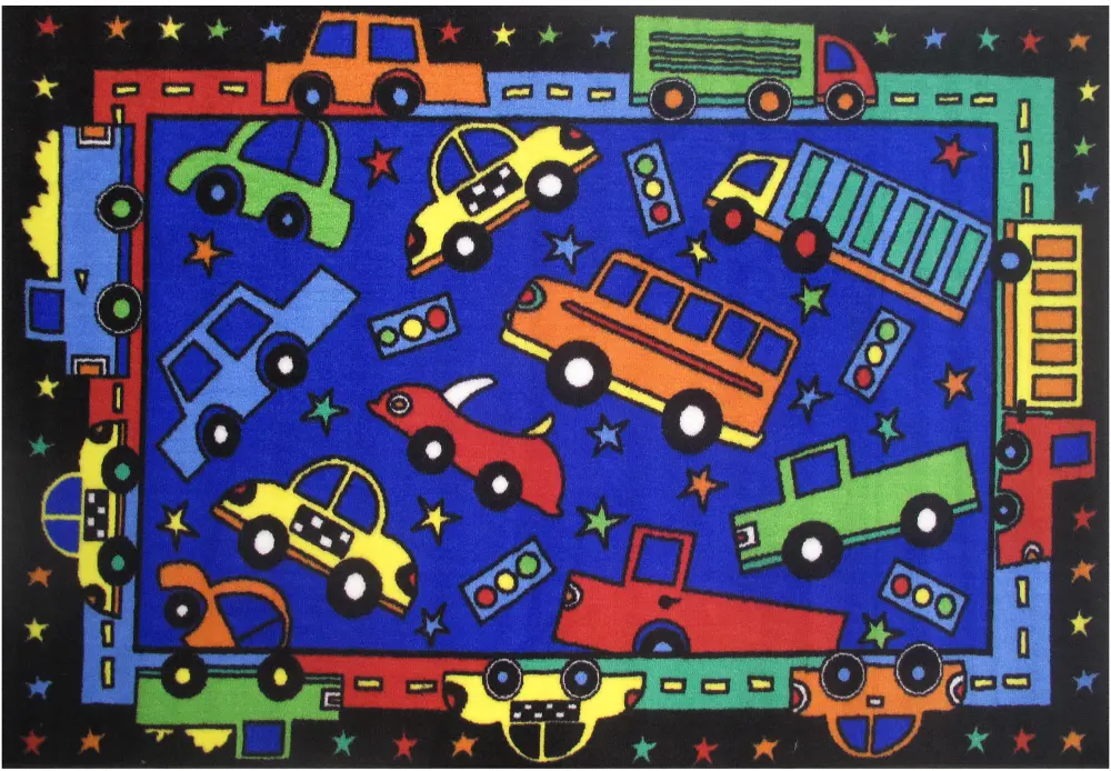 3 x 5 Small Trucks and Cars Multi-Color Area Rug - Fun Time-1