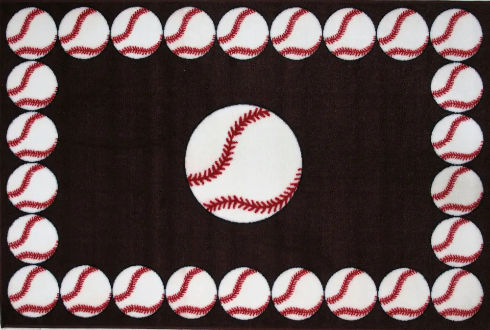 3 x 5 Small Baseball Time Red and White Area Rug - Fun Time-1