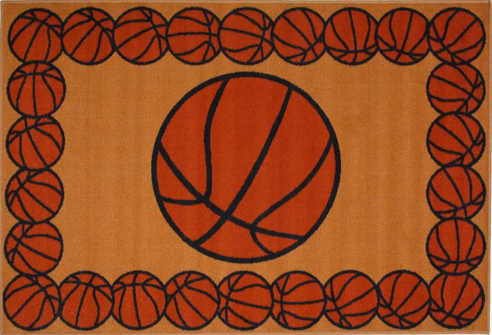 3 x 5 Small Basketball Time Orange Area Rug - Fun Time-1