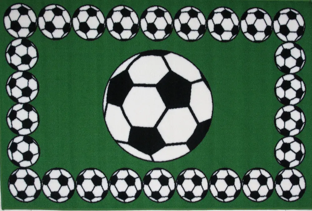 3 x 5 Small Soccer Time Green, Black and White Area Rug - Fun Time-1