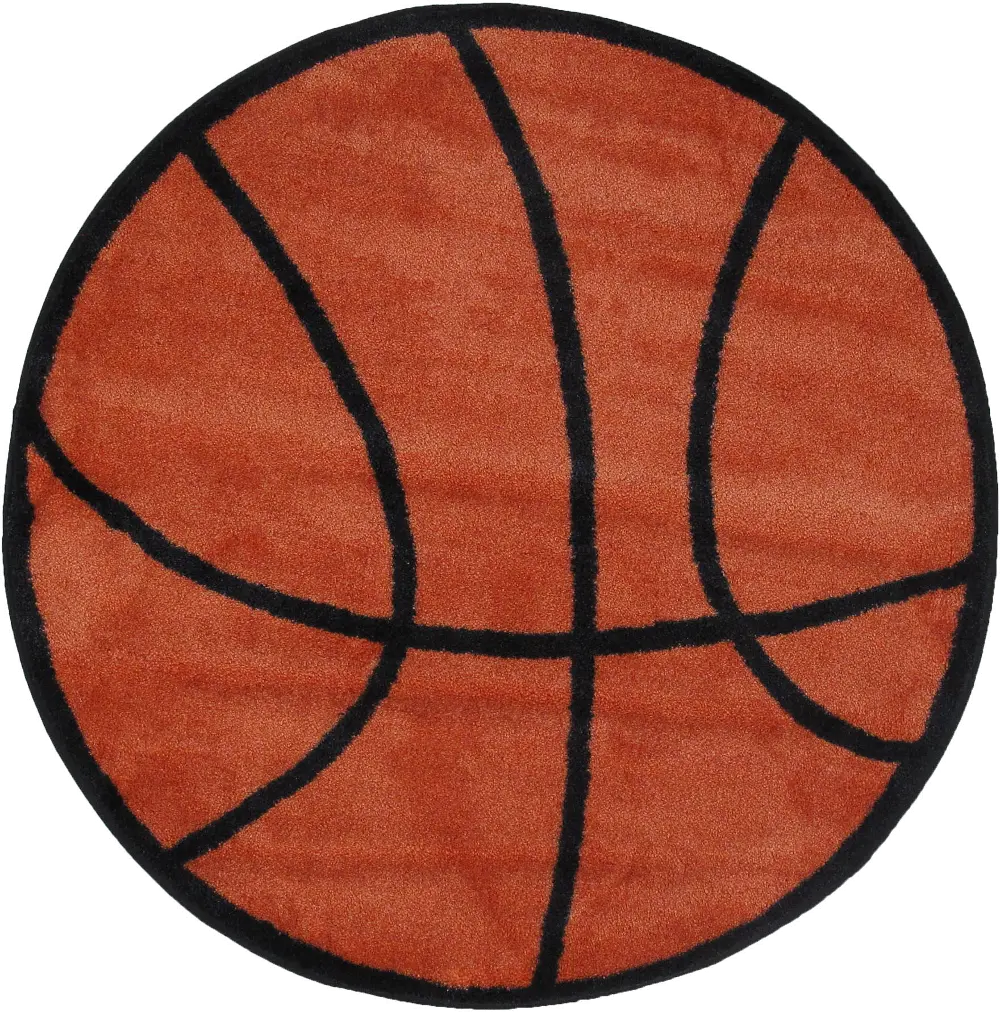 3' Round Orange and Black Basketball Rug - Fun Time Shape-1