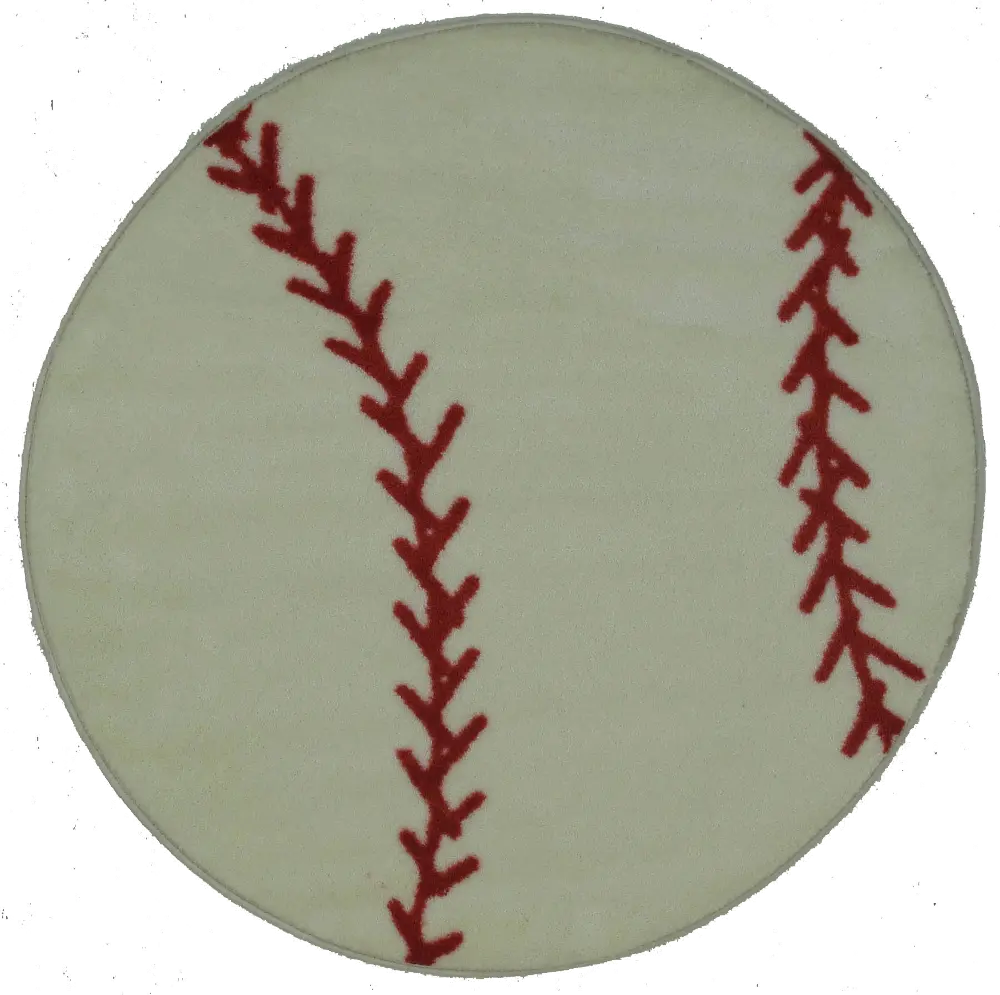 3' Round Red and White Baseball Rug - Fun Time Shape-1