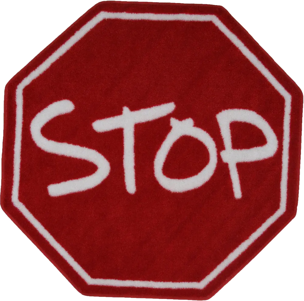 39 Inch Hexagon Stop Sign Red Area Rug - Fun Time-1