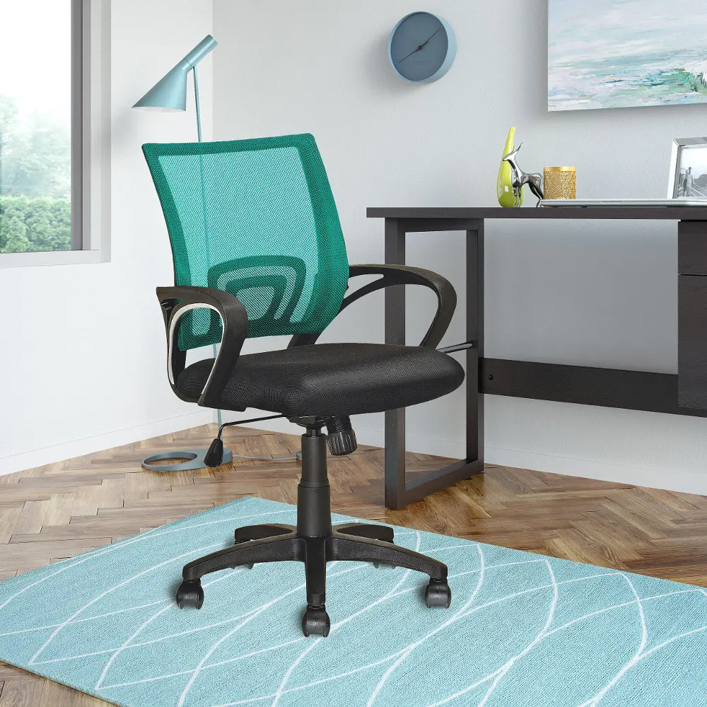 Teal and Black Mesh Office Chair - Workspace-1