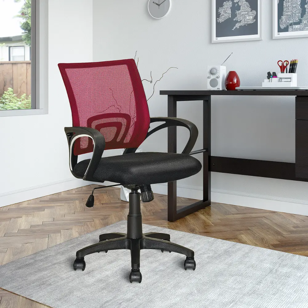 Maroon and Black Mesh Office Chair - Workspace-1