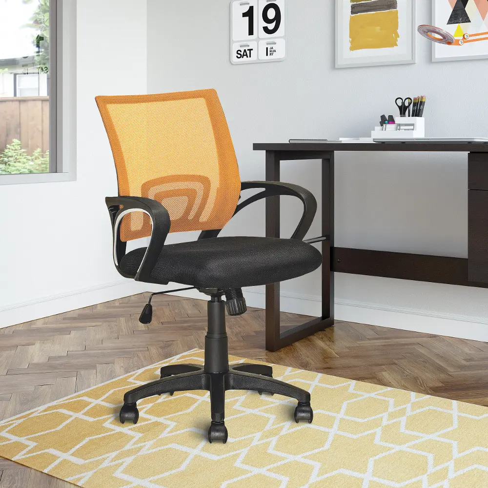 Orange and Black Mesh Office Chair - Workspace-1