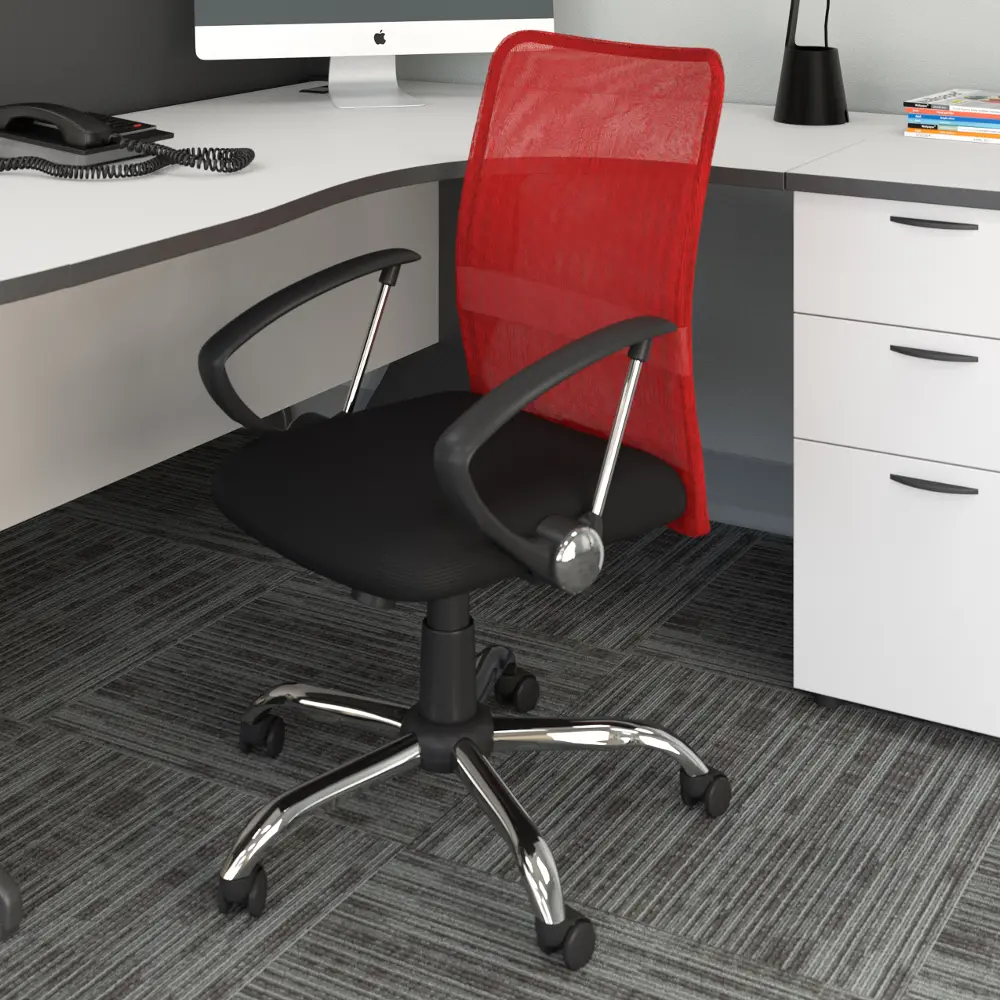Red and Black Mesh Office Chair - Workspace-1