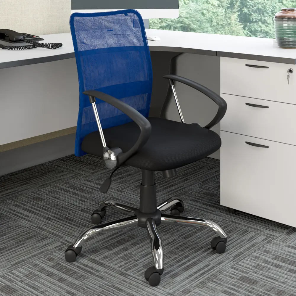Blue and Black Mesh Office Chair - Workspace-1