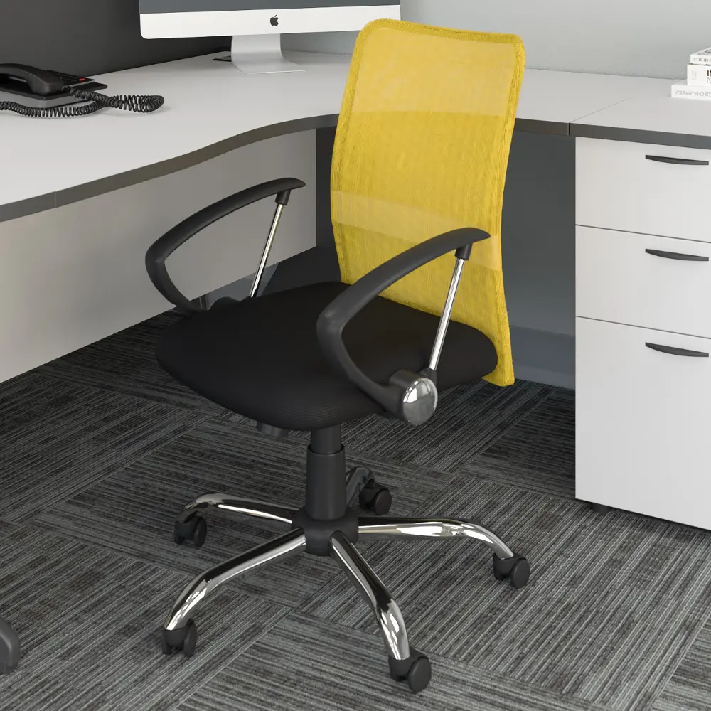 Yellow and Black Mesh Office Chair - Workspace-1