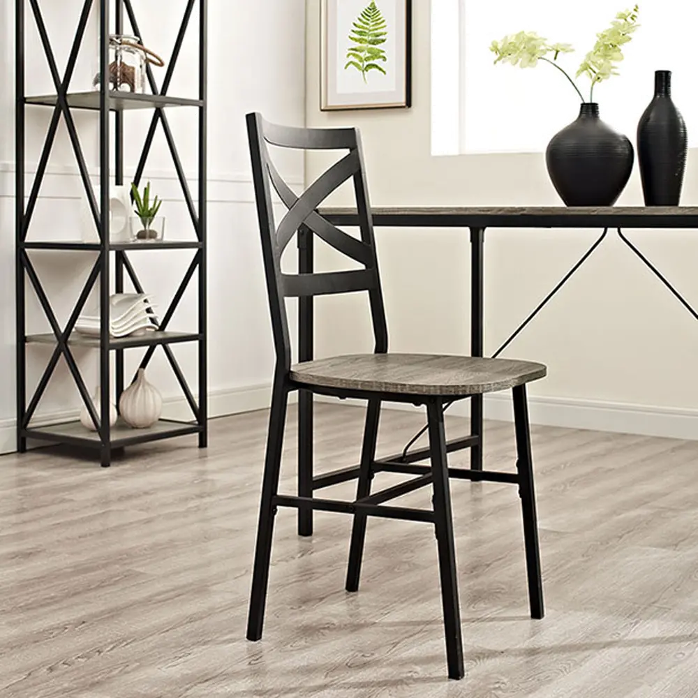 CH18AI2AG Metal X-Back Wood Seat Dining Chair Pair -1