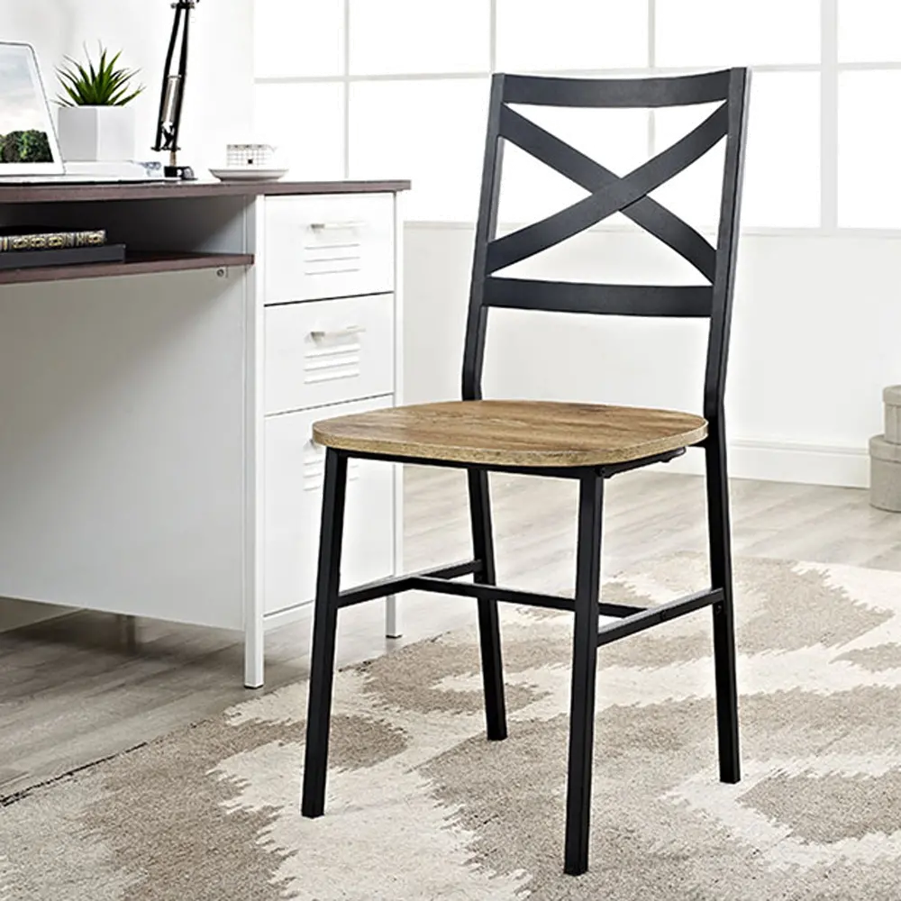 CH18AI2BW Metal X-Back Wood Seat Dining Chair Pair-1